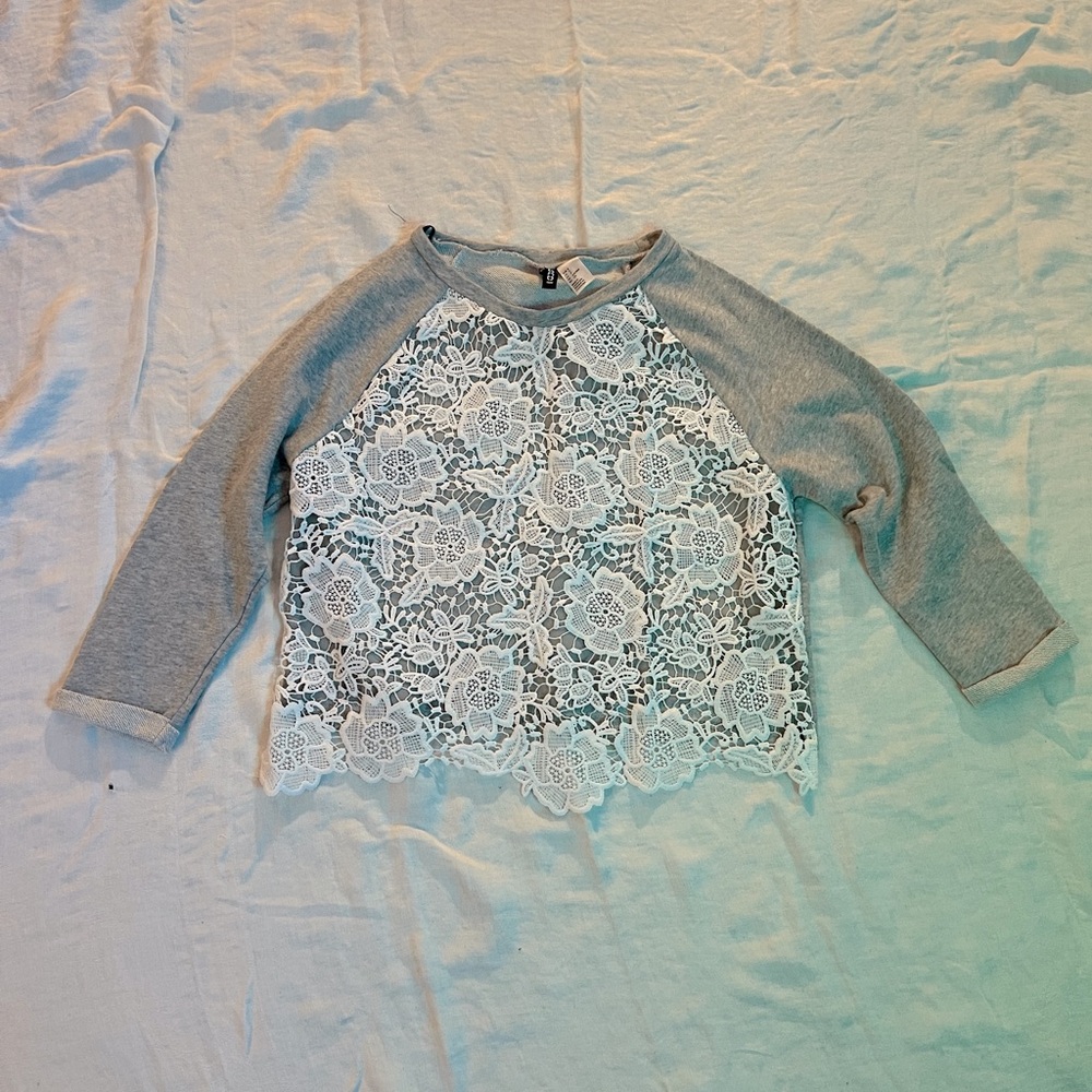 Gray and White Lace, Divided H&M Small long sleeve, Terry sweatshirt material